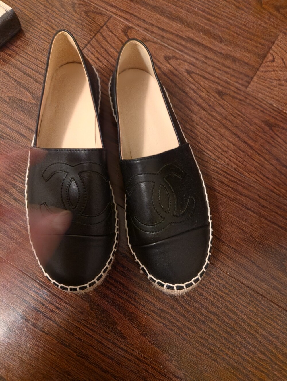 CHANEL Black Leather Espadrille Slip-Ons with CC Includes Chanel Bag - Picture 6 of 8